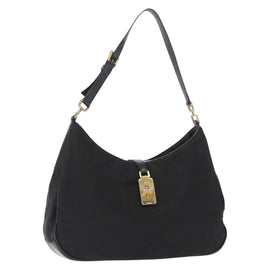 PRADA Shoulder Bag Nylon Black Gold Auth 160811
