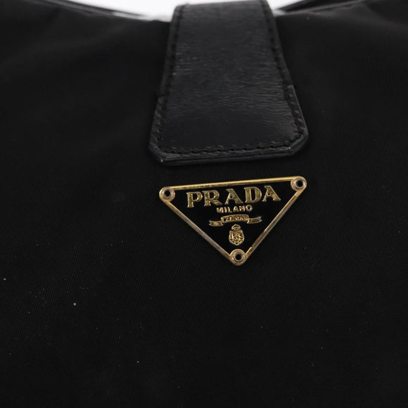 PRADA Shoulder Bag Nylon Black Gold Auth 160811
