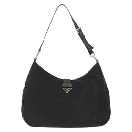PRADA Shoulder Bag Nylon Black Gold Auth 160811 - 0