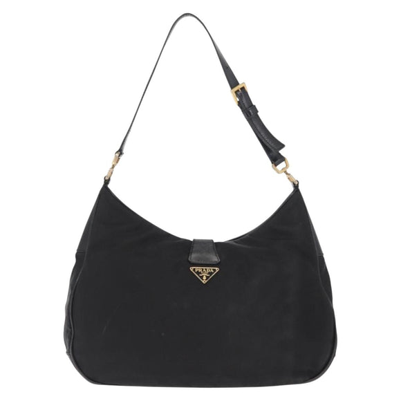 PRADA Shoulder Bag Nylon Black Gold Auth 160811