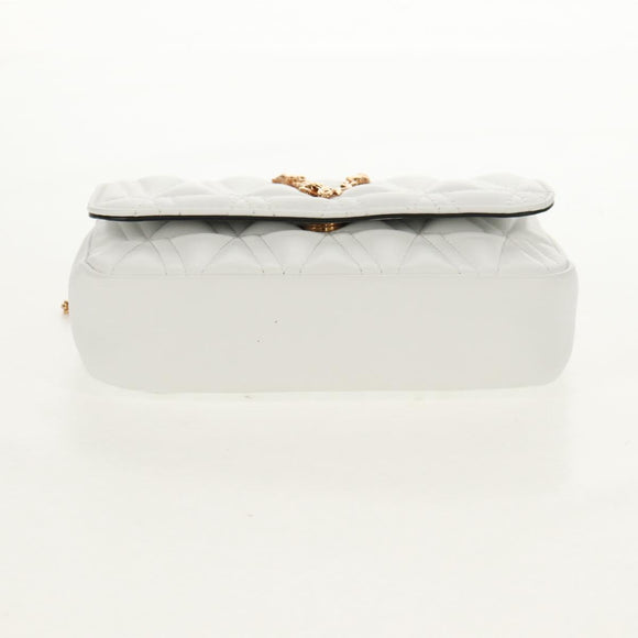 VERSACE Chain Shoulder Bag Leather White Gold Auth 160815M