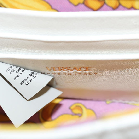 VERSACE Chain Shoulder Bag Leather White Gold Auth 160815M