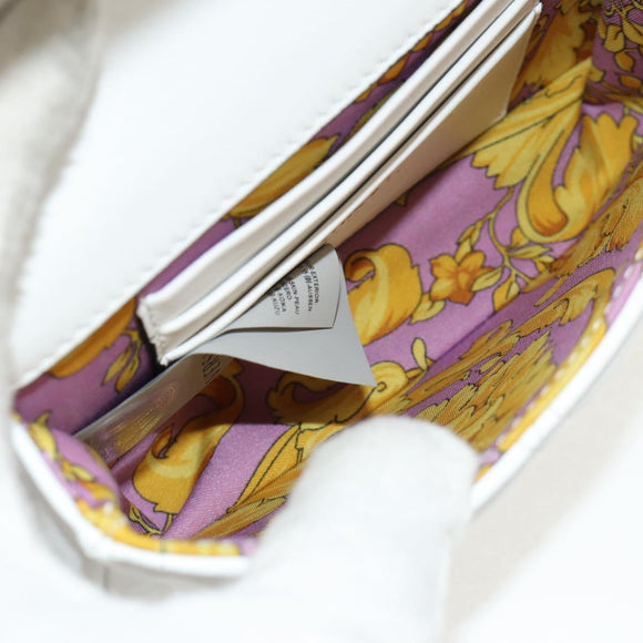 VERSACE Chain Shoulder Bag Leather White Gold Auth 160815M