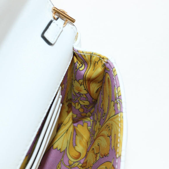 VERSACE Chain Shoulder Bag Leather White Gold Auth 160815M