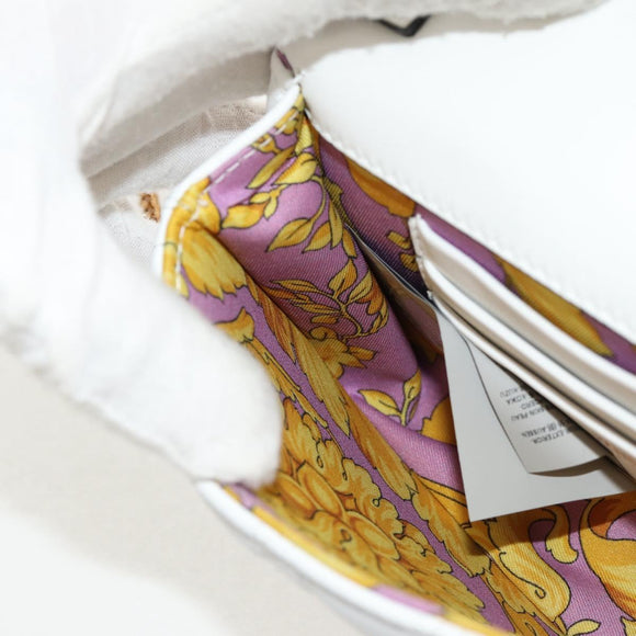 VERSACE Chain Shoulder Bag Leather White Gold Auth 160815M