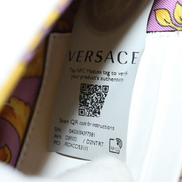 VERSACE Chain Shoulder Bag Leather White Gold Auth 160815M