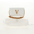 VERSACE Chain Shoulder Bag Leather White Gold Auth 160815M-12