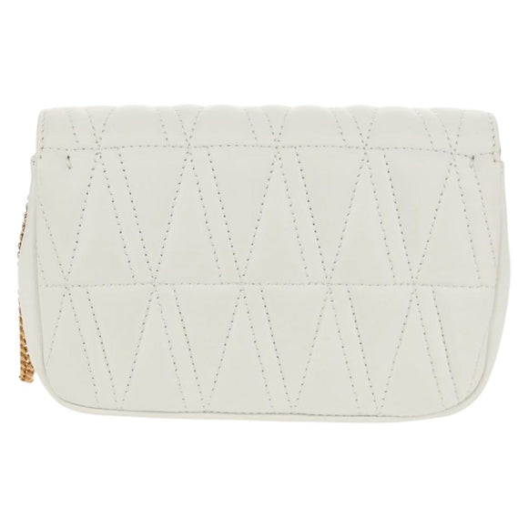 VERSACE Chain Shoulder Bag Leather White Gold Auth 160815M