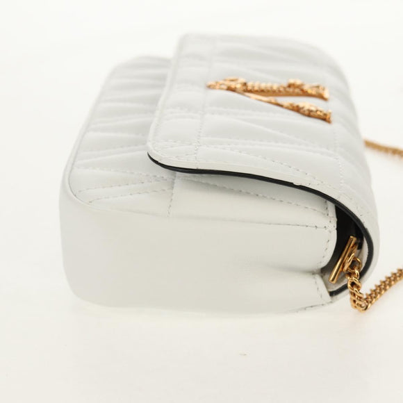 VERSACE Chain Shoulder Bag Leather White Gold Auth 160815M