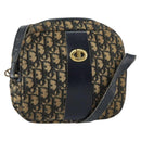 Christian Dior Trotter Canvas Shoulder Bag Navy Gold Auth 160817-1