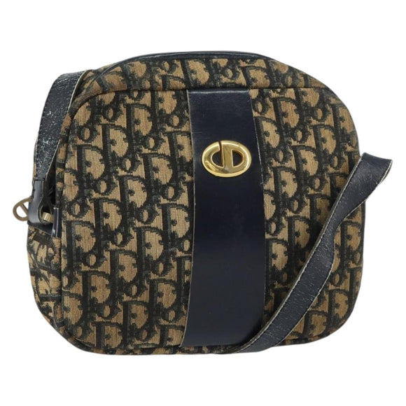 Christian Dior Trotter Canvas Shoulder Bag Navy Gold Auth 160817