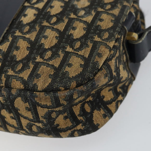 Christian Dior Trotter Canvas Shoulder Bag Navy Gold Auth 160817