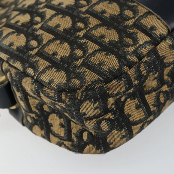 Christian Dior Trotter Canvas Shoulder Bag Navy Gold Auth 160817