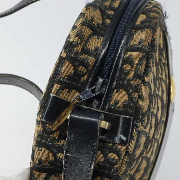 Christian Dior Trotter Canvas Shoulder Bag Navy Gold Auth 160817