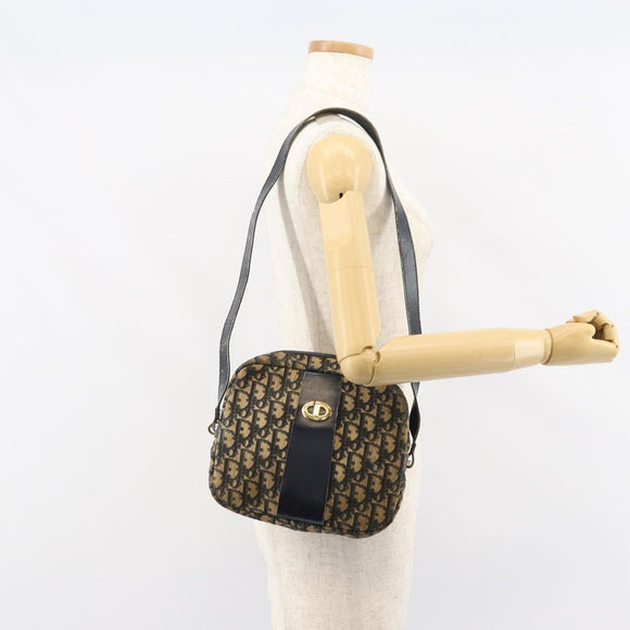 Christian Dior Trotter Canvas Shoulder Bag Navy Gold Auth 160817