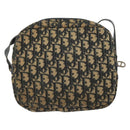 Christian Dior Trotter Canvas Shoulder Bag Navy Gold Auth 160817-3