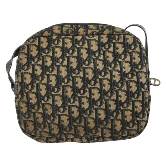 Christian Dior Trotter Canvas Shoulder Bag Navy Gold Auth 160817