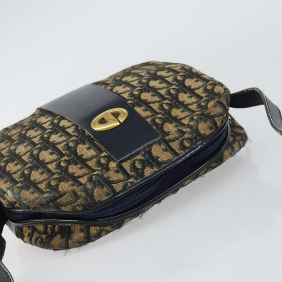 Christian Dior Trotter Canvas Shoulder Bag Navy Gold Auth 160817