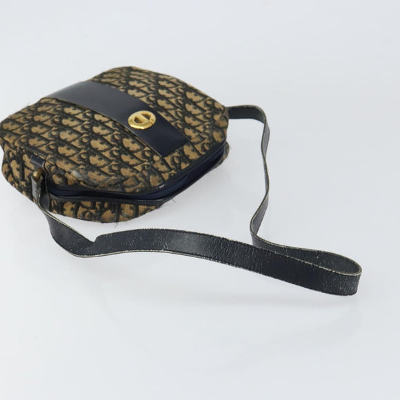 Christian Dior Trotter Canvas Shoulder Bag Navy Gold Auth 160817