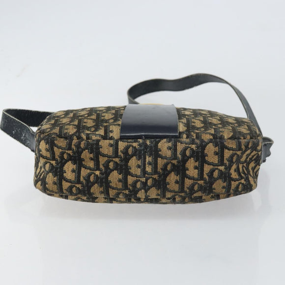 Christian Dior Trotter Canvas Shoulder Bag Navy Gold Auth 160817
