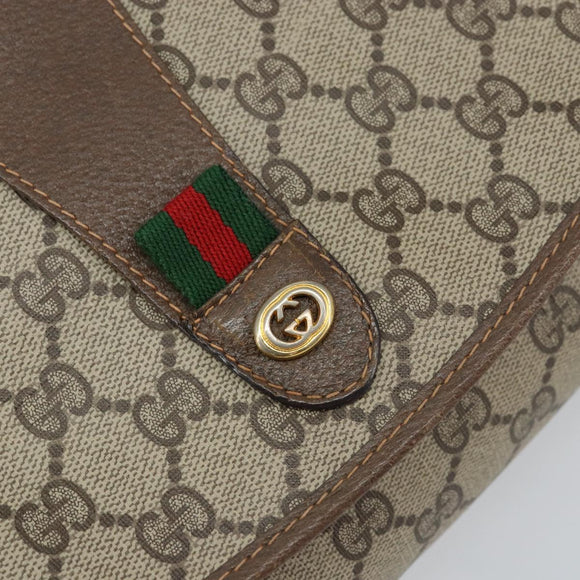 GUCCI GG Supreme Web Sherry Line Bag PVC Beige Gold 156 01 030 Auth 160818