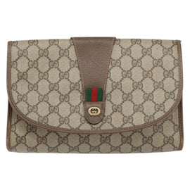 GUCCI GG Supreme Web Sherry Line Bag PVC Beige Gold 156 01 030 Auth 160818 - 0