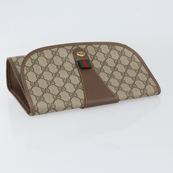 GUCCI GG Supreme Web Sherry Line Bag PVC Beige Gold 156 01 030 Auth 160818