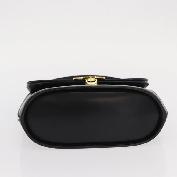 CELINE Medallion Hand Bag Leather Black Gold Auth 160819