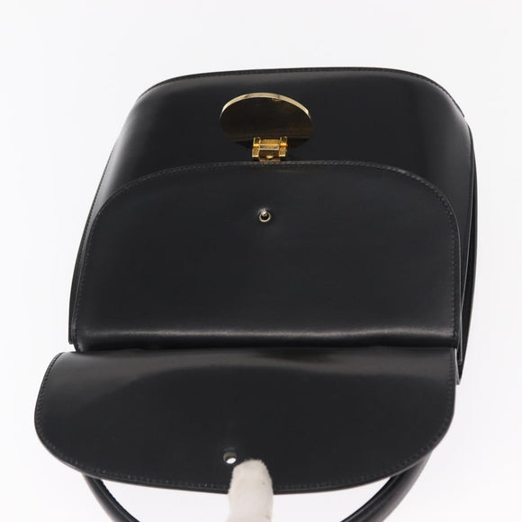 CELINE Medallion Hand Bag Leather Black Gold Auth 160819