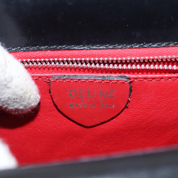 CELINE Medallion Hand Bag Leather Black Gold Auth 160819