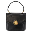 CELINE Medallion Hand Bag Leather Black Gold Auth 160819-13