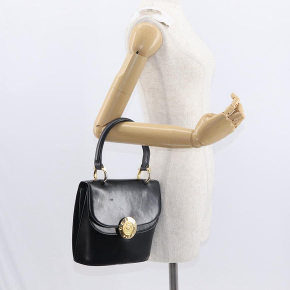 CELINE Medallion Hand Bag Leather Black Gold Auth 160819