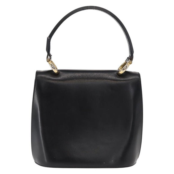 CELINE Medallion Hand Bag Leather Black Gold Auth 160819