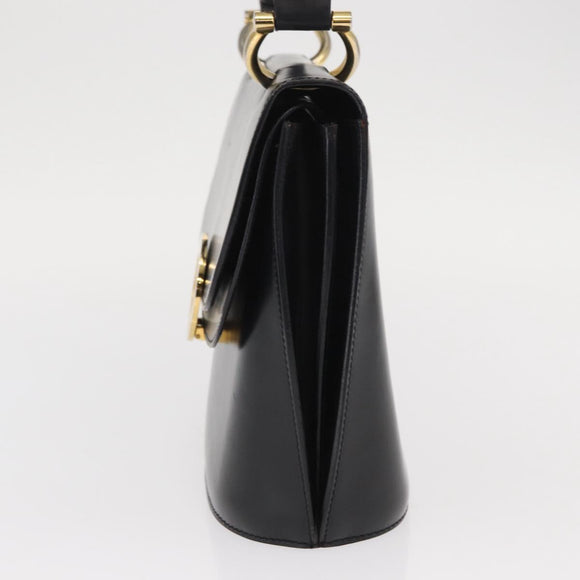 CELINE Medallion Hand Bag Leather Black Gold Auth 160819