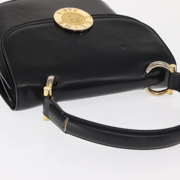 CELINE Medallion Hand Bag Leather Black Gold Auth 160819