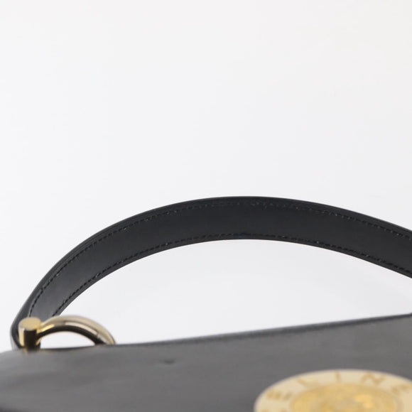 CELINE Medallion Hand Bag Leather Black Gold Auth 160819