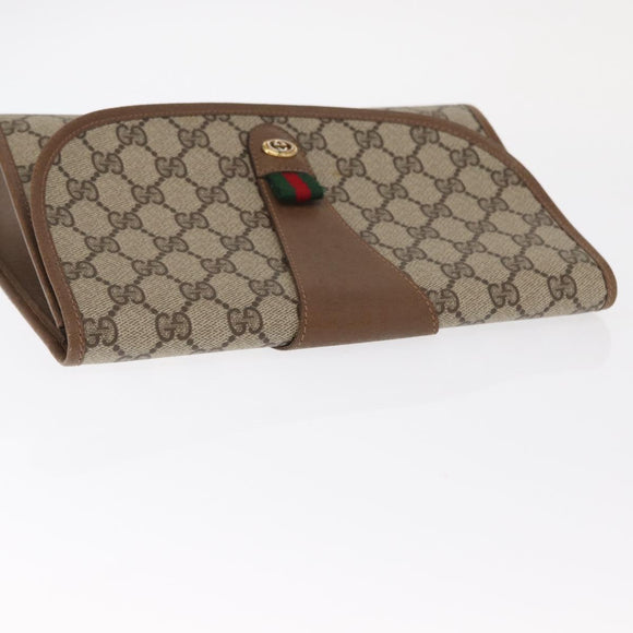 GUCCI GG Supreme Web Sherry Line Clutch Bag PVC Beige Gold 89 01 030 Auth 160821