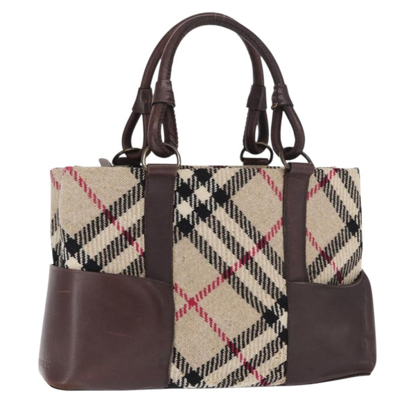 BURBERRY Nova Check Hand Bag Wool Ivory Auth 160824