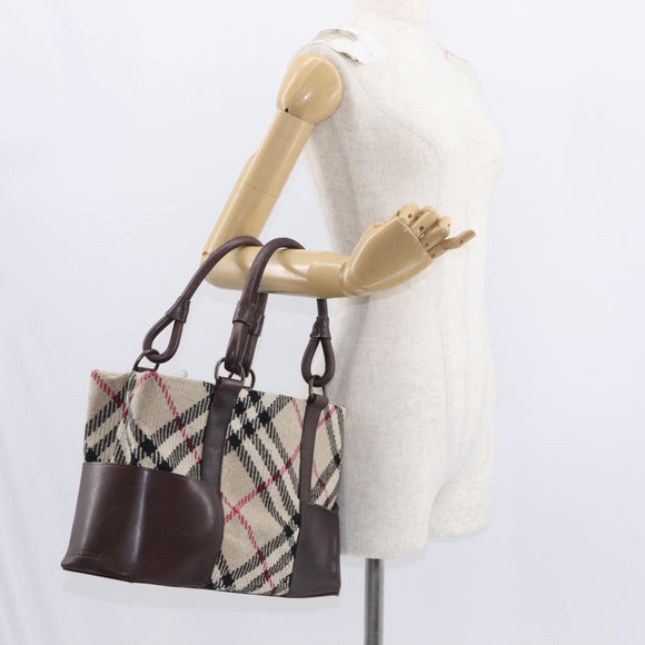BURBERRY Nova Check Hand Bag Wool Ivory Auth 160824
