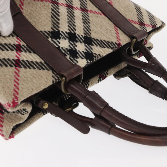 BURBERRY Nova Check Hand Bag Wool Ivory Auth 160824