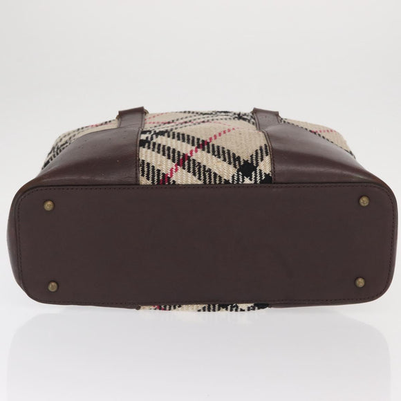BURBERRY Nova Check Hand Bag Wool Ivory Auth 160824