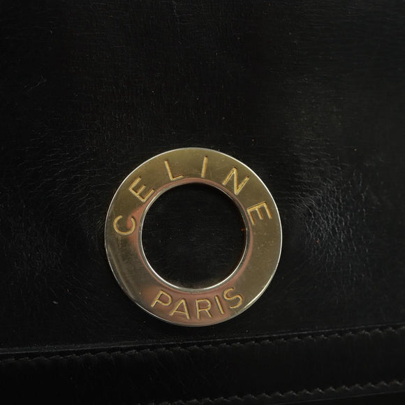 CELINE Circle Hand Bag Leather 2way Black Gold Auth 160826