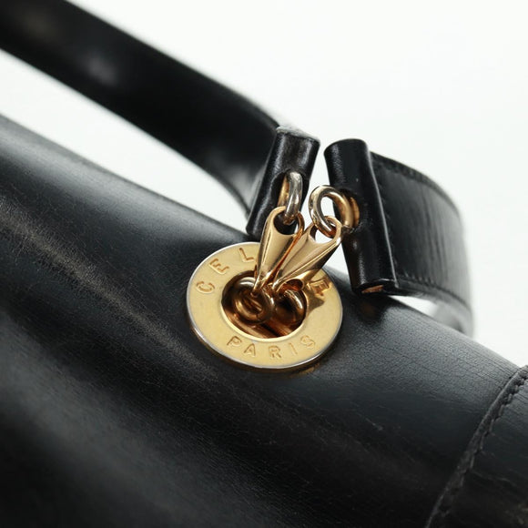 CELINE Circle Hand Bag Leather 2way Black Gold Auth 160826