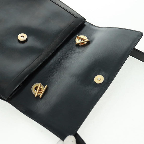 CELINE Circle Hand Bag Leather 2way Black Gold Auth 160826
