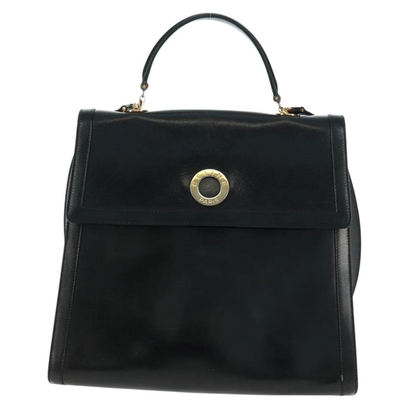 CELINE Circle Hand Bag Leather 2way Black Gold Auth 160826