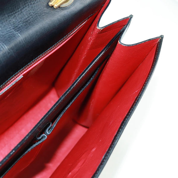 CELINE Circle Hand Bag Leather 2way Black Gold Auth 160826