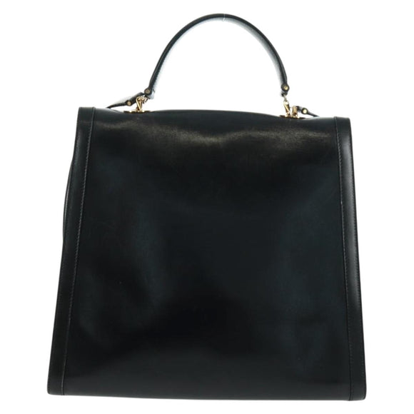 CELINE Circle Hand Bag Leather 2way Black Gold Auth 160826