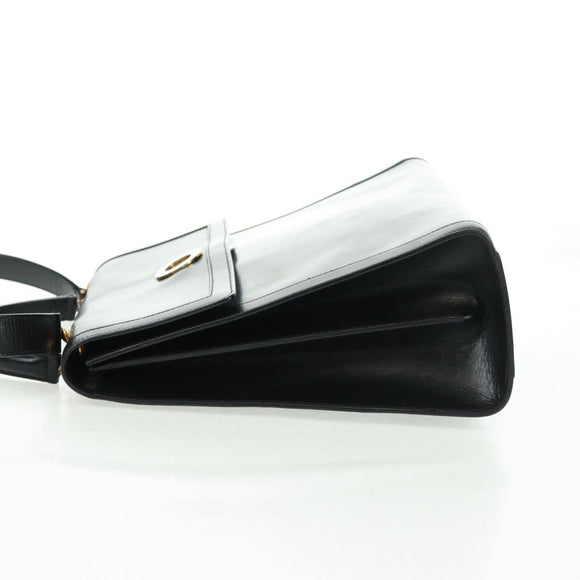 CELINE Circle Hand Bag Leather 2way Black Gold Auth 160826