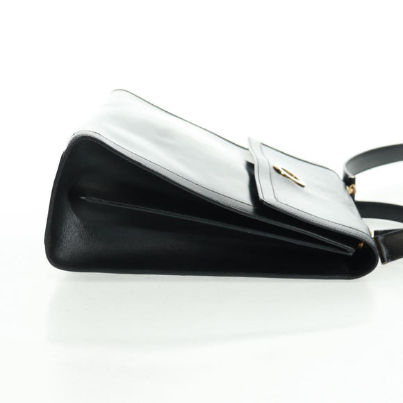 CELINE Circle Hand Bag Leather 2way Black Gold Auth 160826