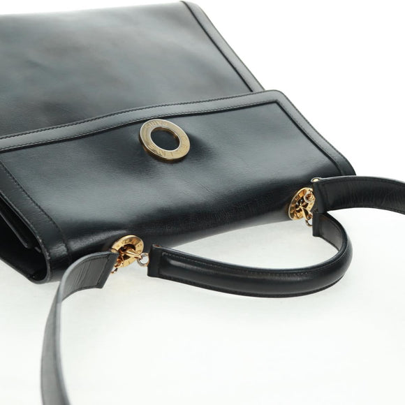 CELINE Circle Hand Bag Leather 2way Black Gold Auth 160826